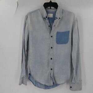 Band of Outsiders Shirt Mens 1 denim blue Button Down Long Sleeve faux pocket